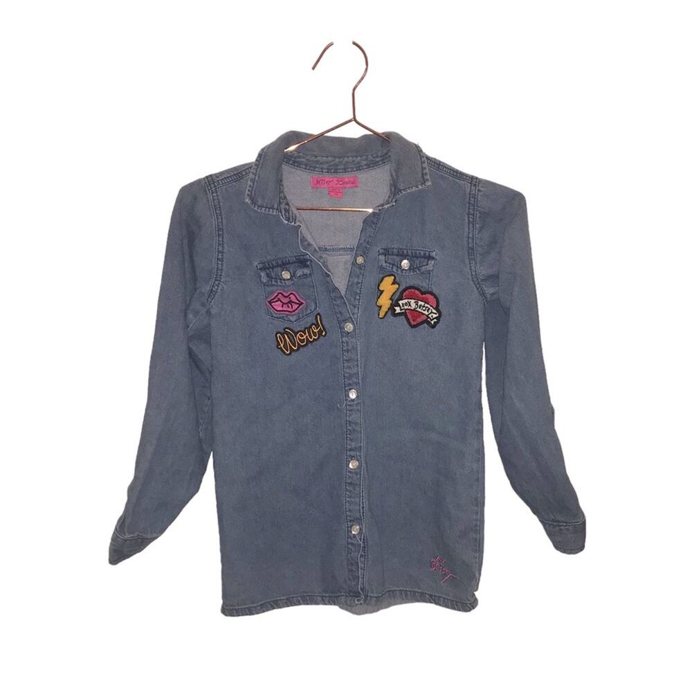 Betsey Johnson Denim Button Down Logo Shirt - Girls Size 10